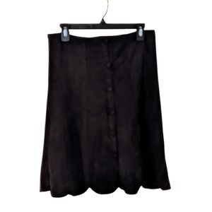 Francesca's Black Suede Skirt‎ A-Line Button Front Scalloped Hem Size M NWT